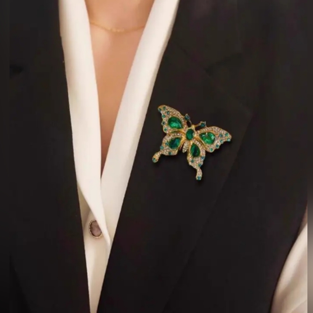 Elegant Green Hobo Butterfly Brooch